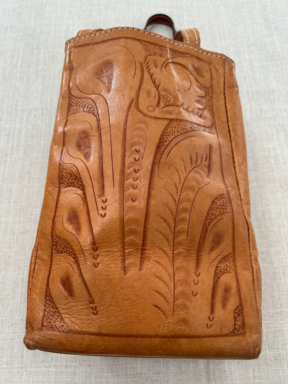 Hand Tooled Leather Tote Bag from Paraguay with Tan Floral Design - Picture 16 of 16